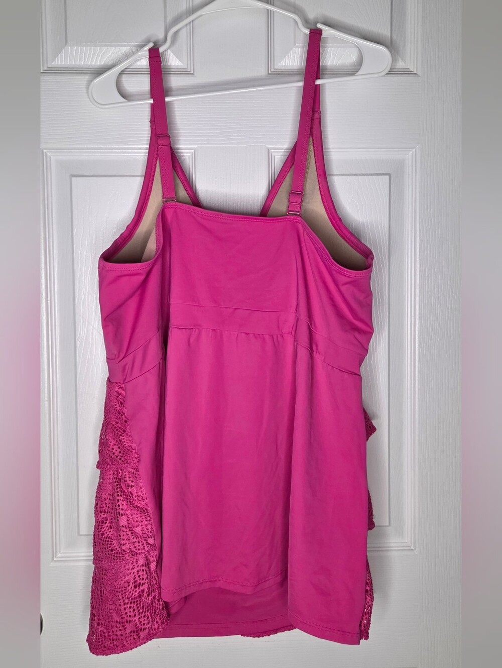 Cacique Pink Lace-Tiered Swim Tankini Top 26 Plus - Picture 8 of 8